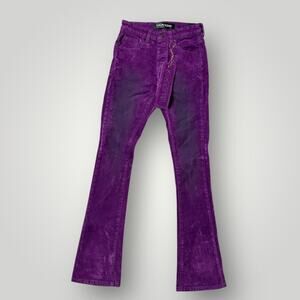VALABASAS PURPLE SUEDE STACKED FLARE JEAN sz 28 L36